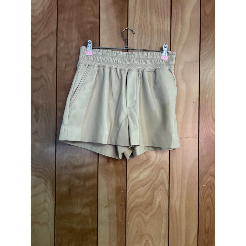 Melissa Nepton Cream Faux Leather Elastic Waist Shorts Beige XS